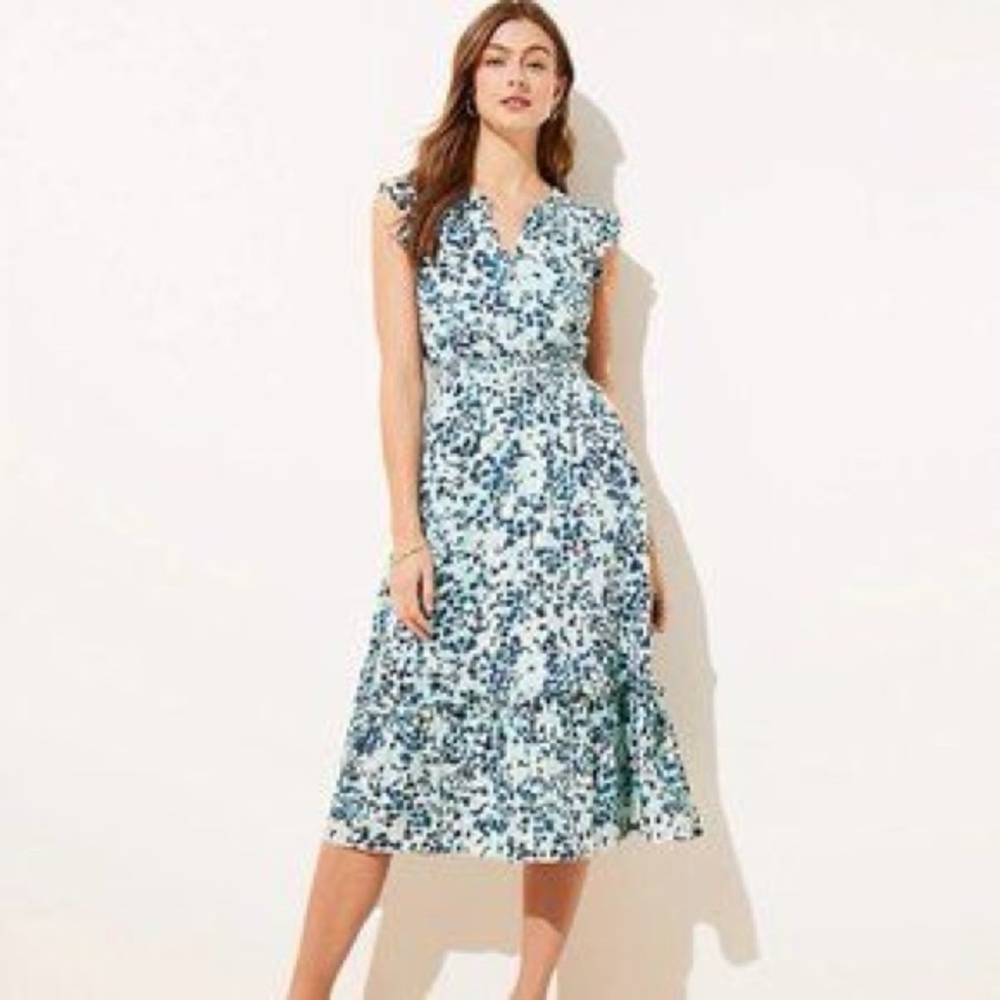 LOFT shimmer flutter sleeve floral maxi (sz M)